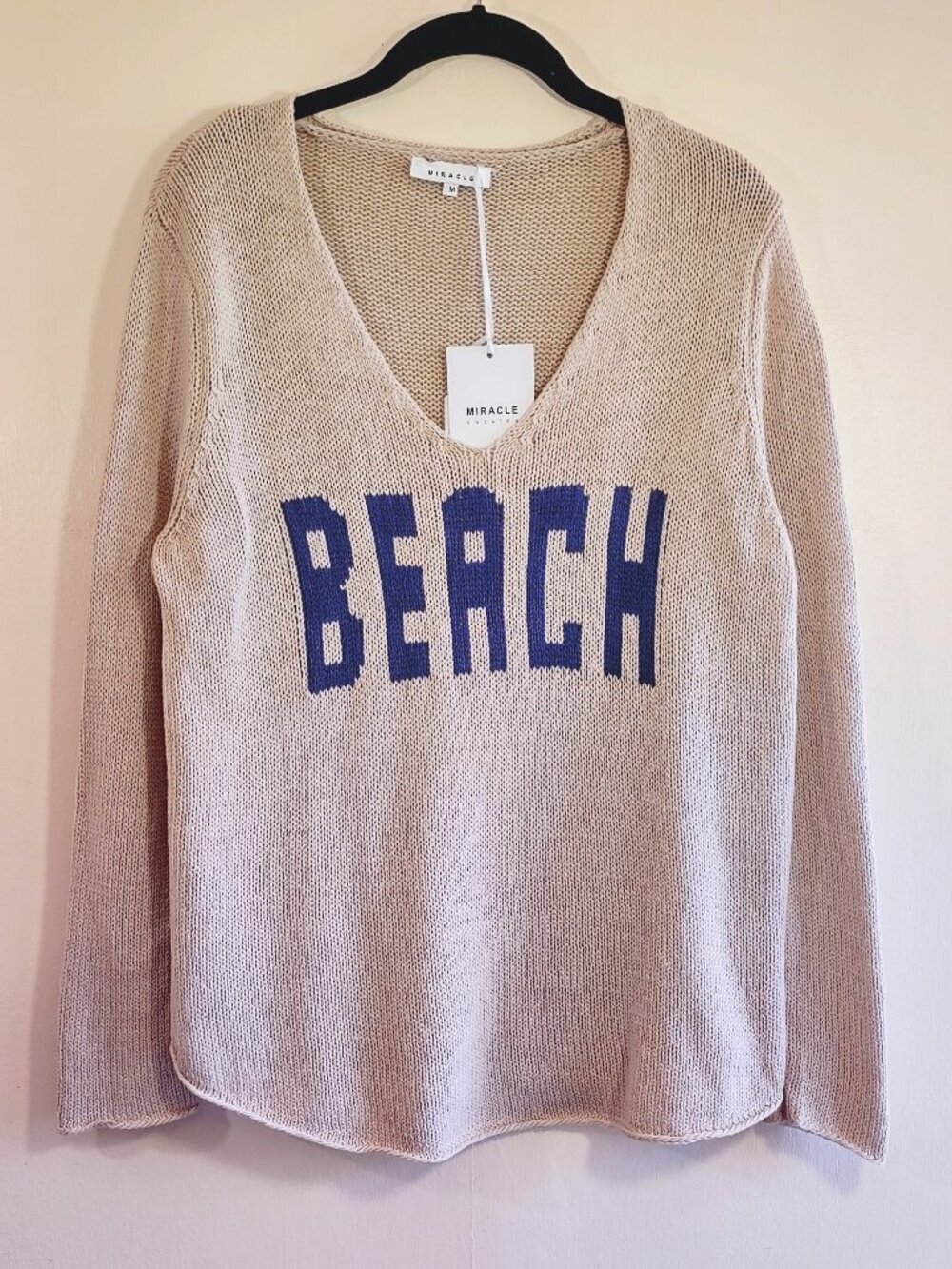 Miracle 'Beach Cotton Sweater Sz Medium Coastal Nautical Boho Fisherman